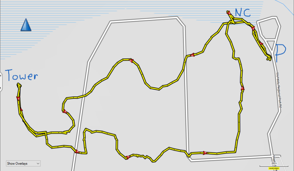 Map of the GPS track of the Tower Trail at Tillie K. Fowler Regional Park