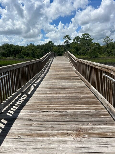 Wooden bridge over the Clapboard Creek in the Cedar Point Preserve.